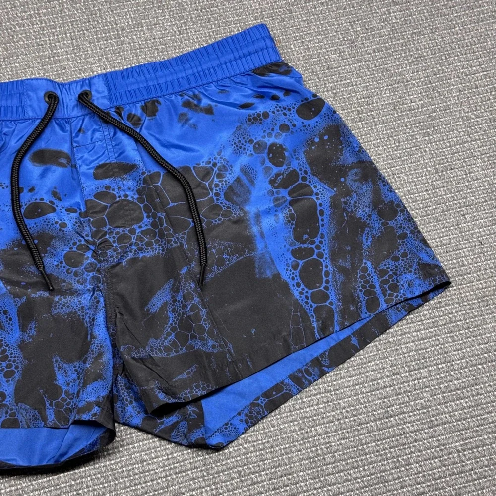 Diesel Beachwear Mens Blue Black Abstract Bubble Print Swim Trunks Size L
